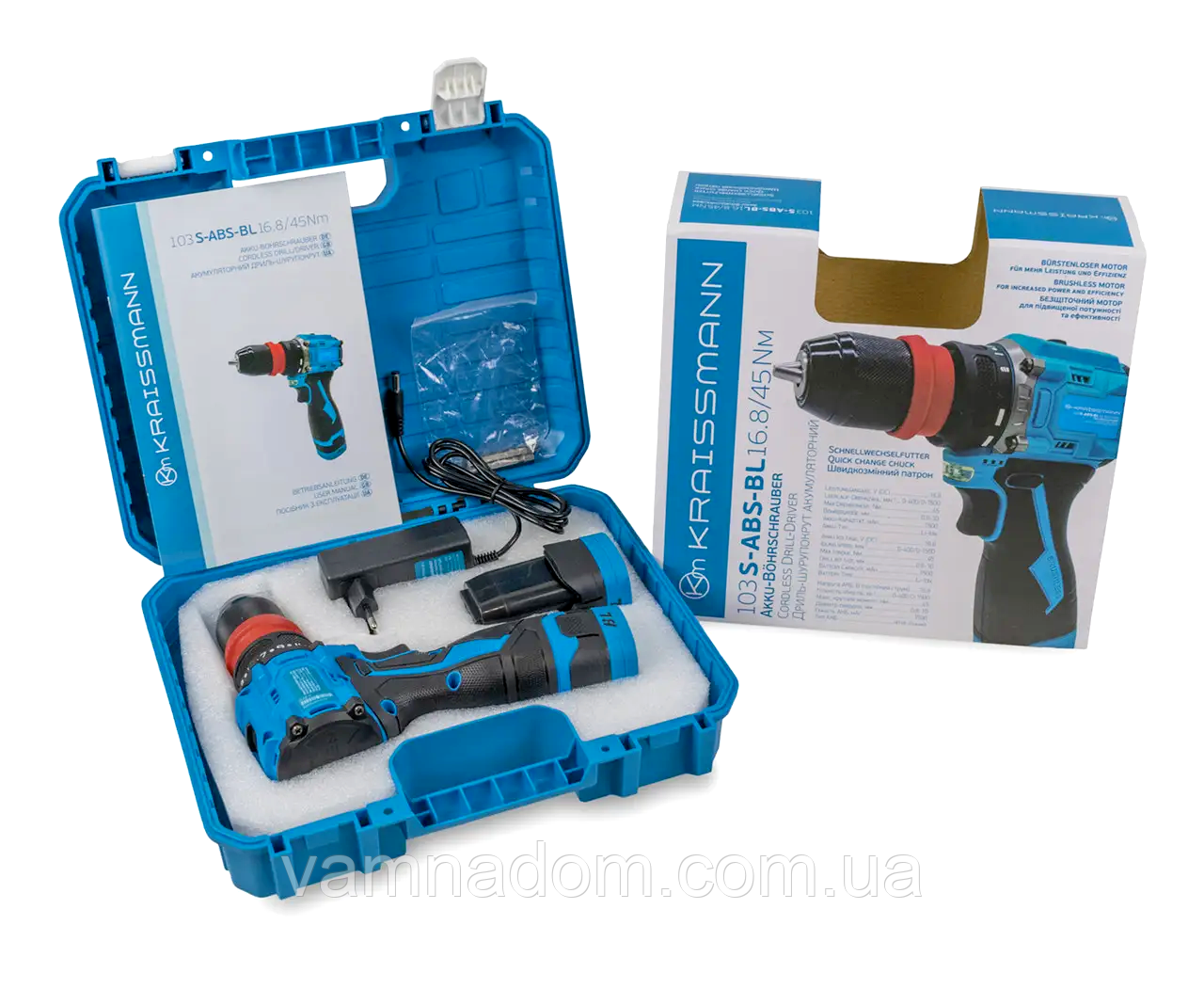 Акумуляторний шурупокрут KRAISSMANN 103 S-ABS-BL 16.8/45 Nm (Бистрознімний патрон, у кейсі), фото 1
