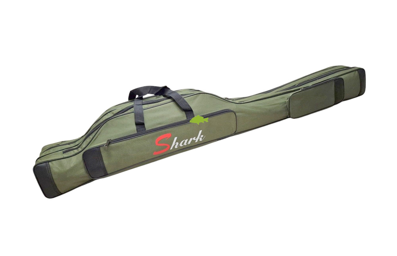 Якісний чохол Shark 1.35 м 3 відділення напівжорсткий, для вудилища з котушкою (темно-зелений), фото 1