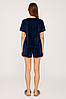 Жіноча велюрова піжама футболка та шорти темно-синя, фото 4