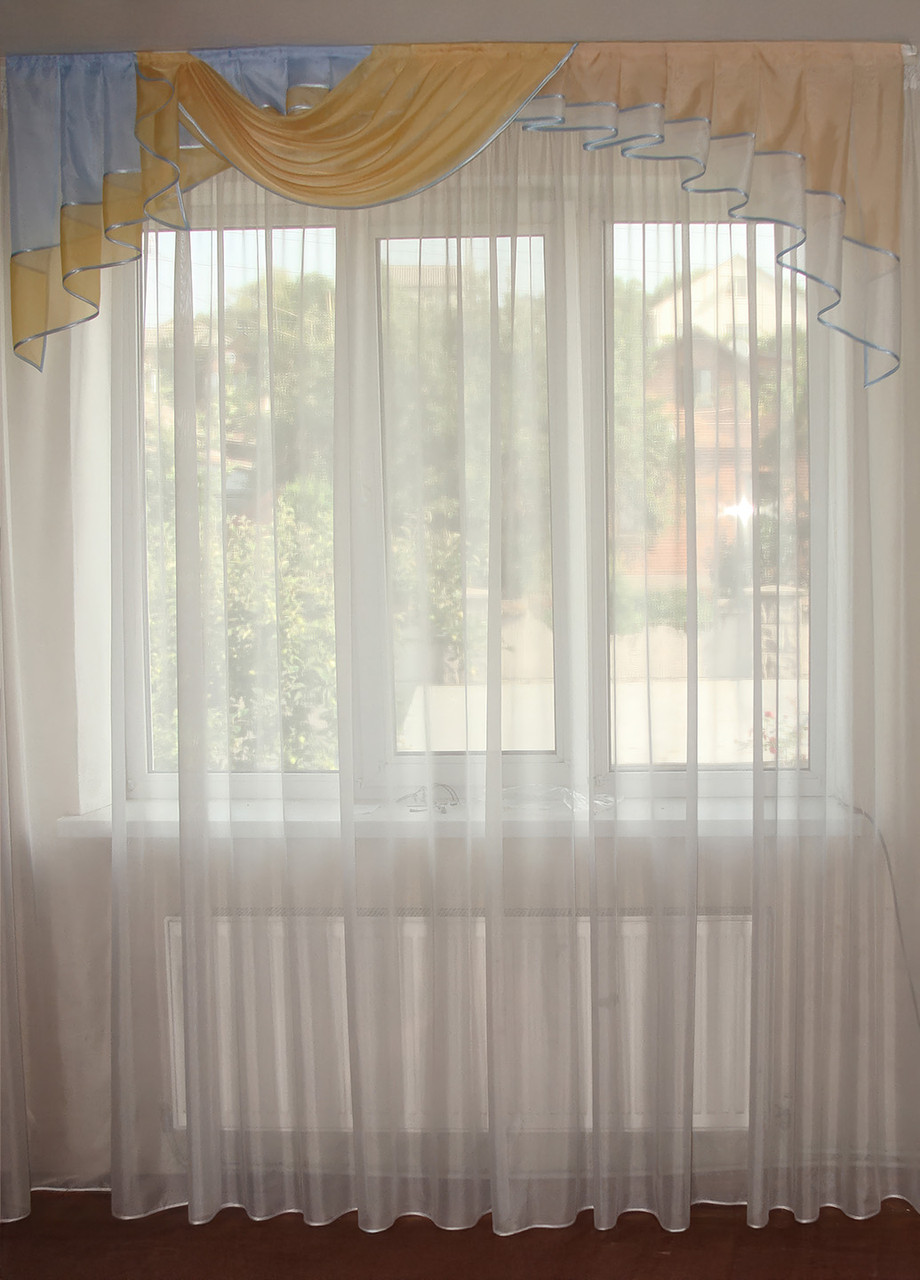 Ламбрекен Firanka Асиметрія карниз 200см блакитний з пісочним (72_8_2м), фото 1