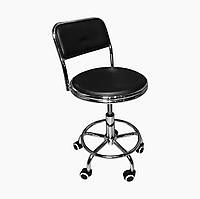 Стілець для майстра зі спинкою на коліщатках Чорний шкірзам