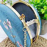 Жіноча вечірня сумочка з шовковою вишивкою в стилі ханьфу Блакитна, фото 2