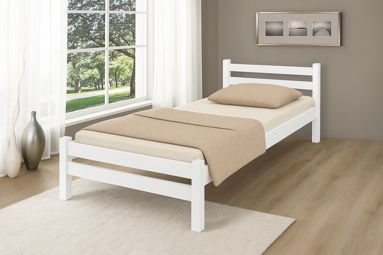 Ліжко односпальне дерев'яне Еко 80-200 см (біле), фото 1