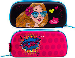 Пенал шкільний каркасний для дівчинки De Lune D-844, чорно-рожевий