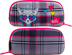 Пенал шкільний з котиком каркасний для дівчинки De Lune D-846, сіро-рожевий