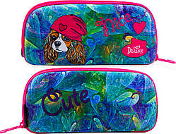 Пенал шкільний каркасний з собачкою для дівчинки De Lune D-847, синьо-рожевий