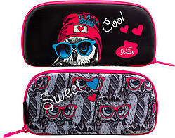 Пенал шкільний каркасний з совою для дівчинки De Lune D-849, чорно-рожевий