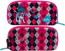 Пенал шкільний каркасний з собачкою для дівчинки De Lune D-850, клітинка