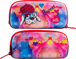 Пенал шкільний каркасний яскравий з собачкою для дівчинки, рожевий з блакитним