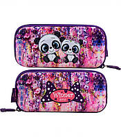 Пенал шкільний каркасний для дівчинки бузково-рожевий, ведмедики