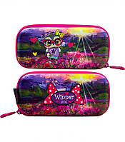 Пенал шкільний каркасний з совою для дівчинки, різнокольоровий