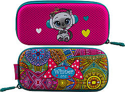 Пенал шкільний каркасний з котиком для дівчинки рожевий