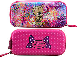 Пенал шкільний каркасний для дівчинки рожевий з ведмедиком Winner P-207