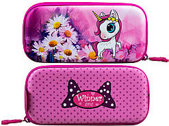 Пенал шкільний каркасний з єдинорогом для дівчинки, світло-рожевий
