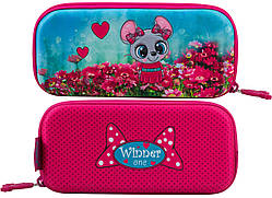 Пенал шкільний каркасний з мишкою для дівчинки, рожевий з блакитним