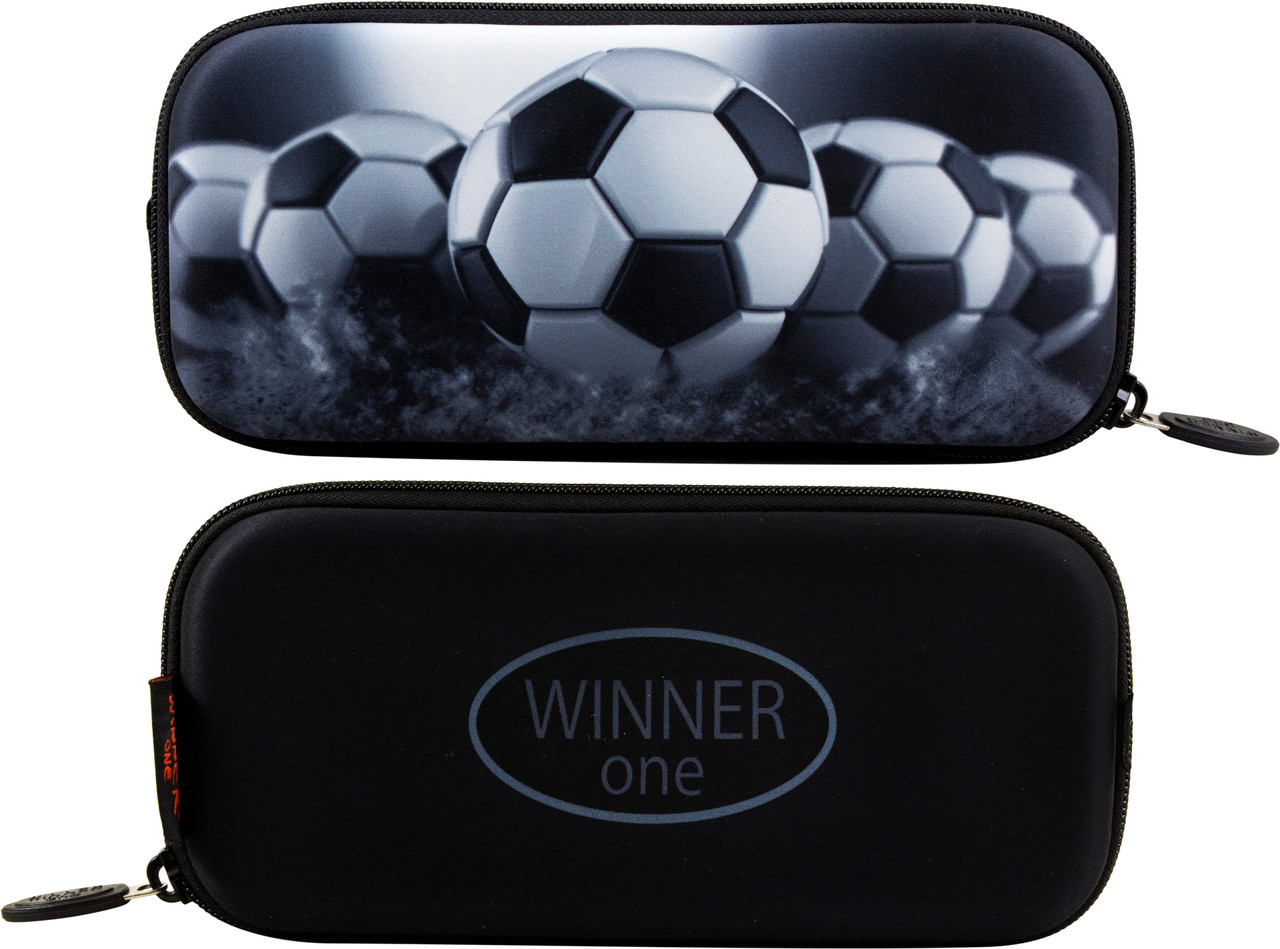 Пенал шкільний каркасний з м'ячем для хлопчика, чорно-білий, фото 1