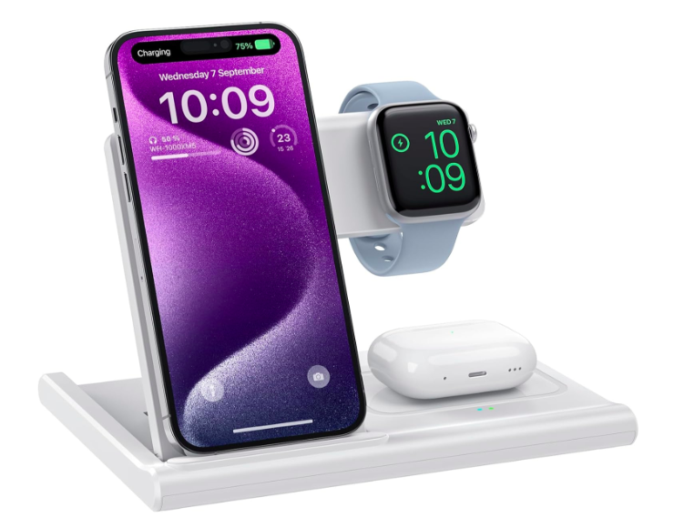 Безпровідний зарядний пристрій 3 в 1 для iPhone, Airpods Pro і Apple Watch, Зарядна станція EXW 3 в 1 Біла