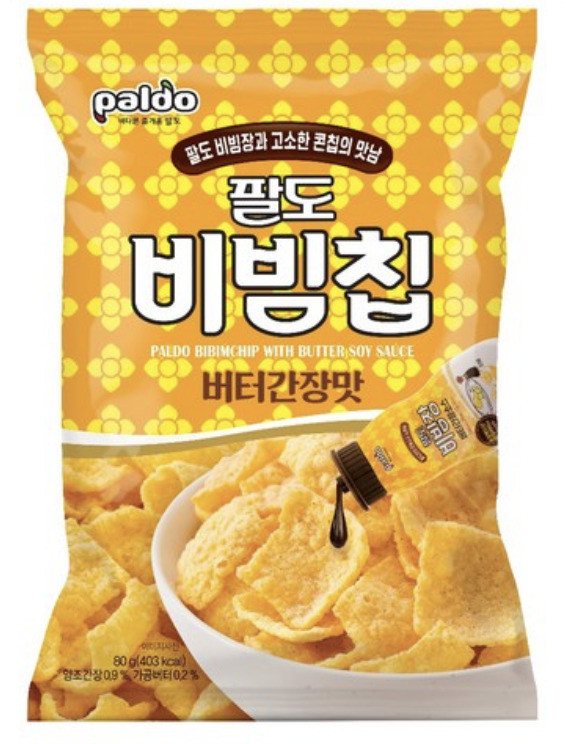 Чіпси кукурудзяні зі смаком і соєвого соусу і вершкового масла Paldo 80г, фото 1