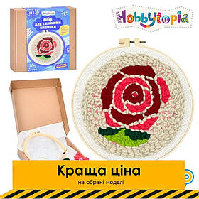 Набір килимова вишивка Hobbytopia (канва 26-26см, нитки, п'яльці 20см, килимова гла, квіти) LIMO TOY DYPN1008-6 Акція до 25.05