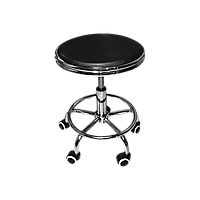 Стілець для майстра на коліщатках Чорний шкірзам