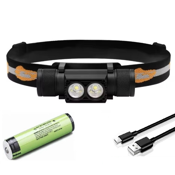 Налобний ліхтар Boruit H02B (біле та синє світло) Тype-C з акумулятором 3400мАч, фото 1