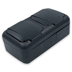 Розетка зовнішня подвійна із заземленням і захисними шторками, з кришкою Viko Palmiye Чорна (90555188)