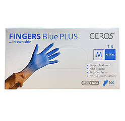 Рукавички нітрилові CEROS Fingers Blue Plus блакитні р.M 100 шт