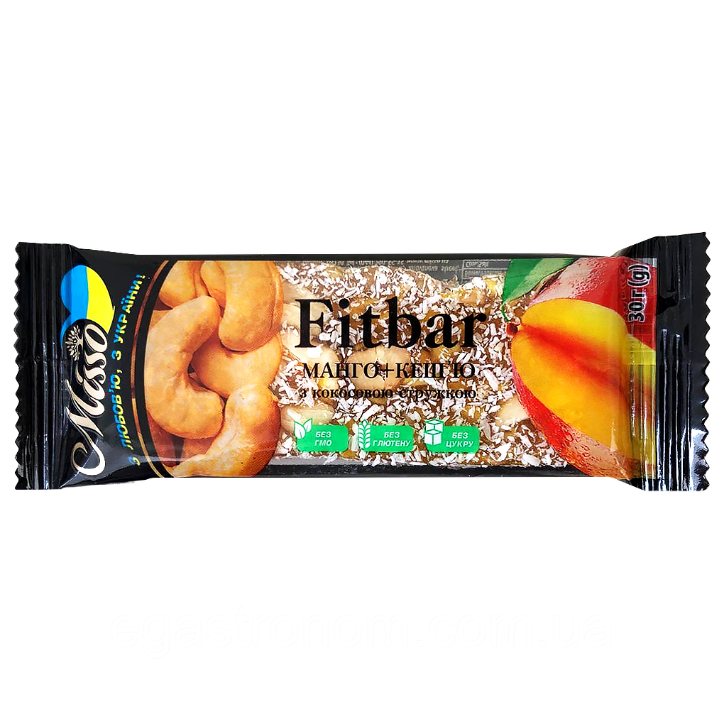 Батончик із сухофруктів манго та кеш'ю фітбар Міссо Misso fitbar 30g 20шт/ящ (Код: 00-00017674)