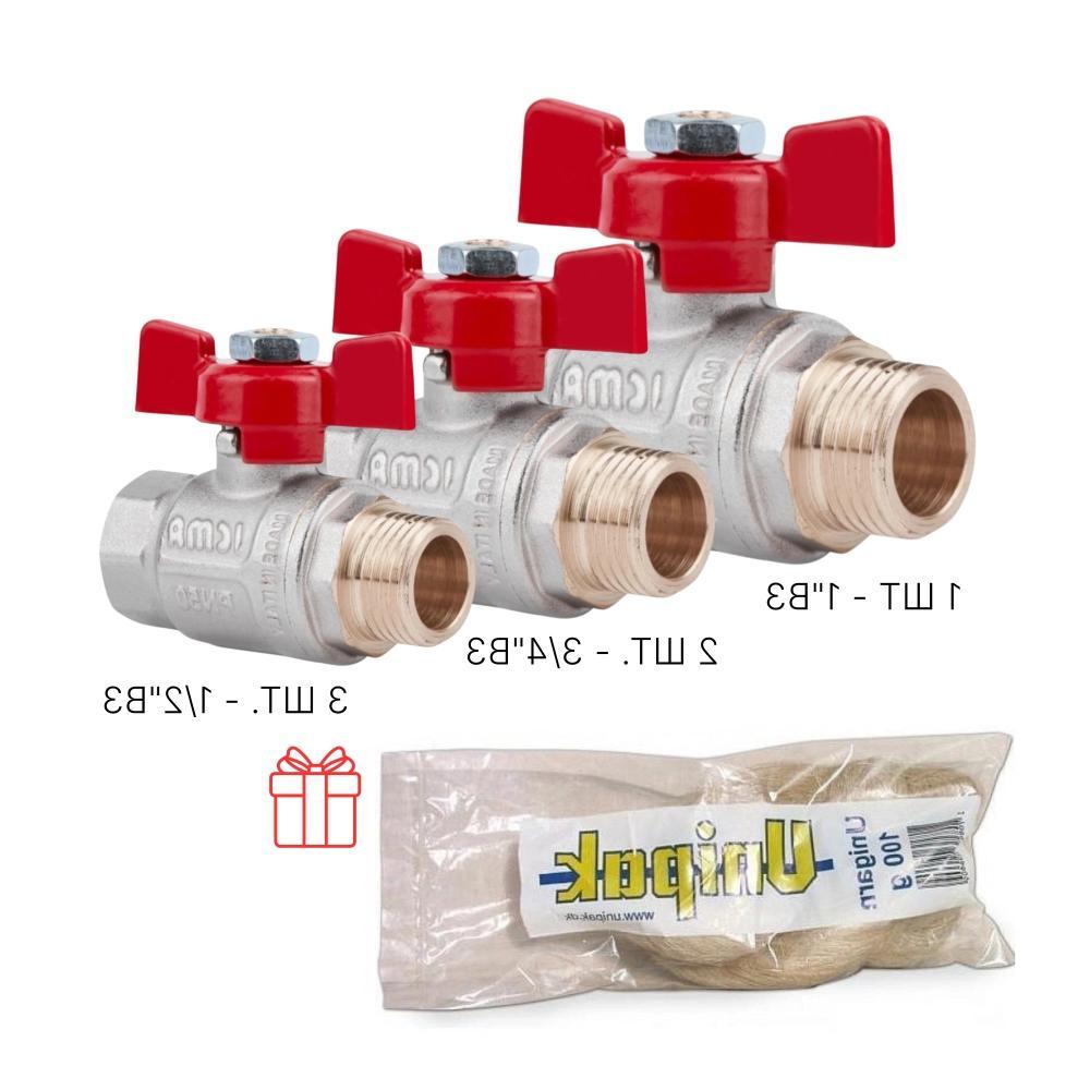 Акційний набір Icma: Крани кульові латунні 3 шт 1/2" + 2 шт 3/4" + 1 шт 1 шт. 1" + 1 шт Лляні волокна Unigarn, фото 1
