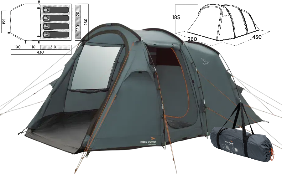 Чотиримісний намет Easy Camp Hamra 4 | Кемпінгова тунельна сімейна палатка для 4-х осіб, час встановлення 10 хв