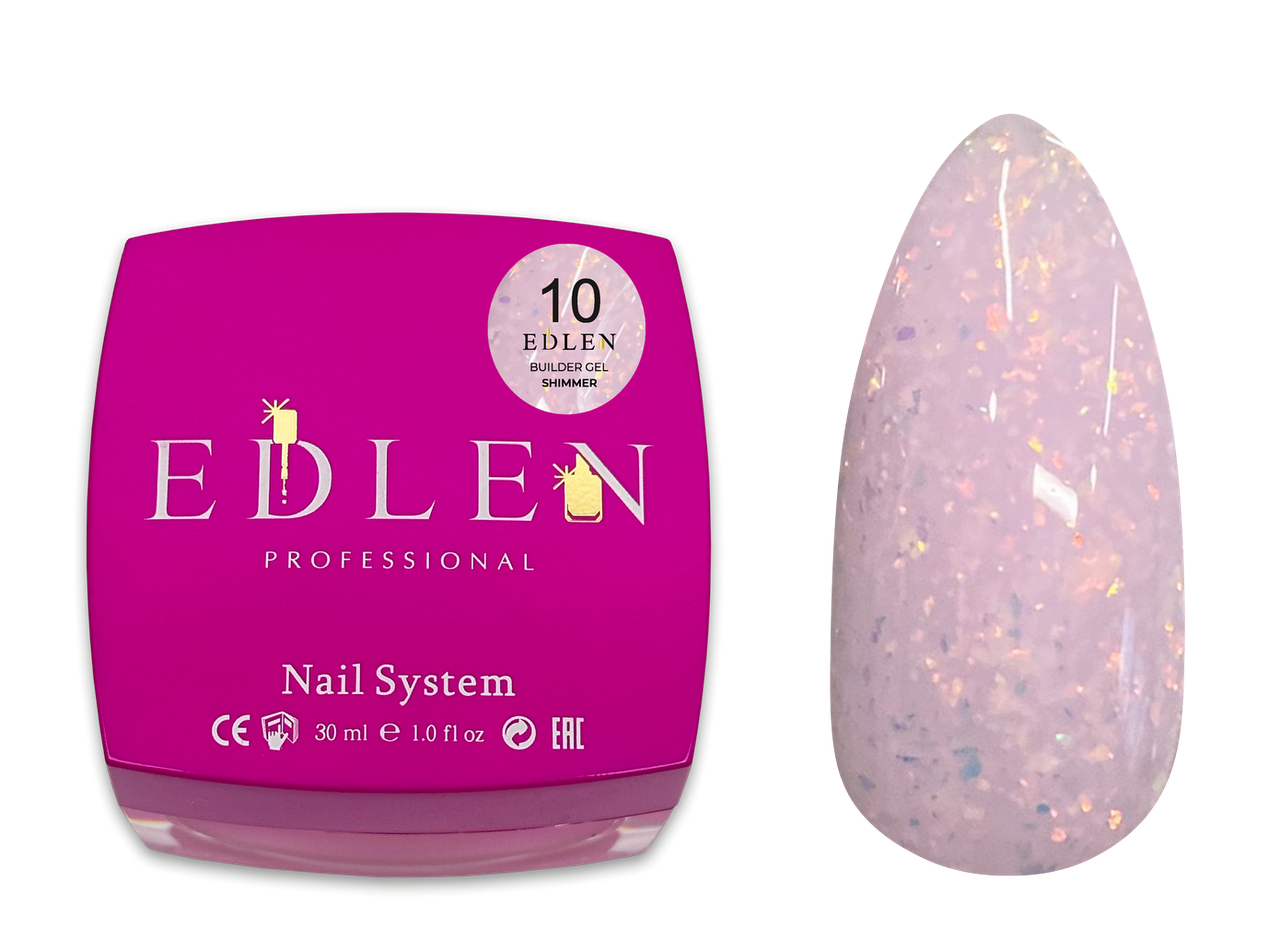 Універсальний гель з шимером Edlen Builder gel Shimmer №10 ніжно-рожевий, 30 мл