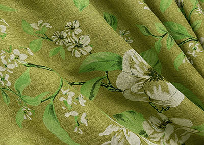 Залишок (0,95х2,67м.) шторної тканини льон з квітковим принтом, колекція "Прованс". Колір оливковий. Код 1726ш 01-0290