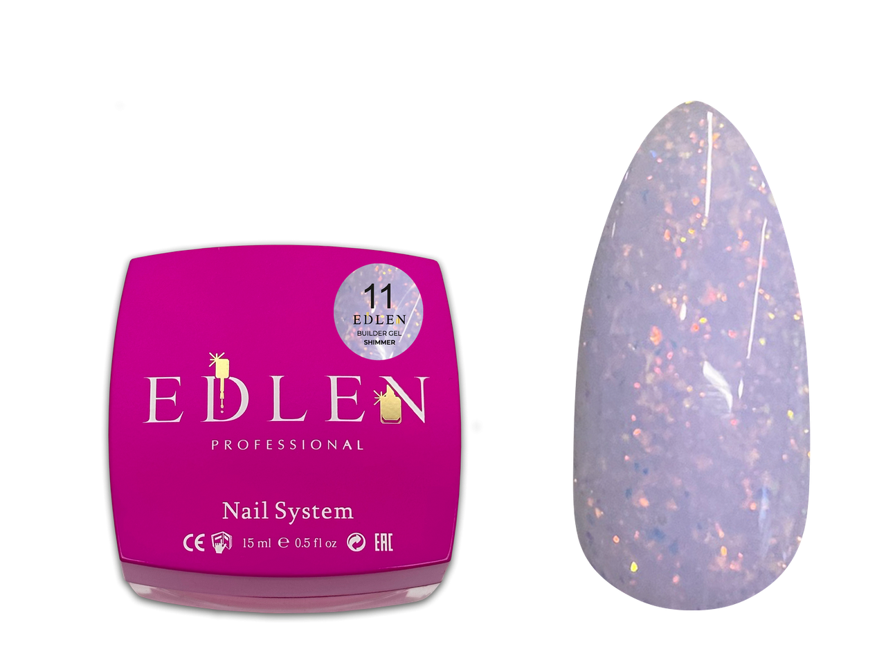 Універсальний гель з шимером Edlen Builder gel Shimmer №11 ліловий, 15 мл, фото 1