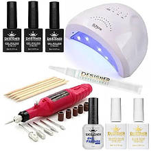 10в1 Стартовий набір для манікюру з лампою SUNone, ручкою-фрезером, з гель-лаком, топом та базою  - AS-15
