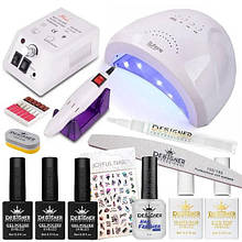 12в1 Стартовий набір для манікюру з лампою SUNone, фрезером Lina Mercedes 2000, гель-лаком, топом та базою - AS-16