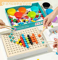 Дошка логічна C 71003 (20) дерев'яна, картки-зразки, інструменти, кульки, цифри, в коробці