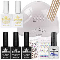 Стартовий набір для виконання манікюру з лампою SUNone з гель-лаком, топом та базою та декором- AS-14