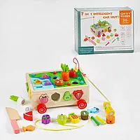Каталка C 61743 (36) “Фрукти та овочі”, магнітна риболовля, овочі на липучках, сортер фрукти, ніж, в коробці