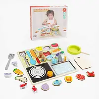 Дерев’яний сортер С 65804 (24) “Кухня”, 22 елементи, набір продуктів, елементи на липучках, безпечний ніж, дошка для нарізання, в