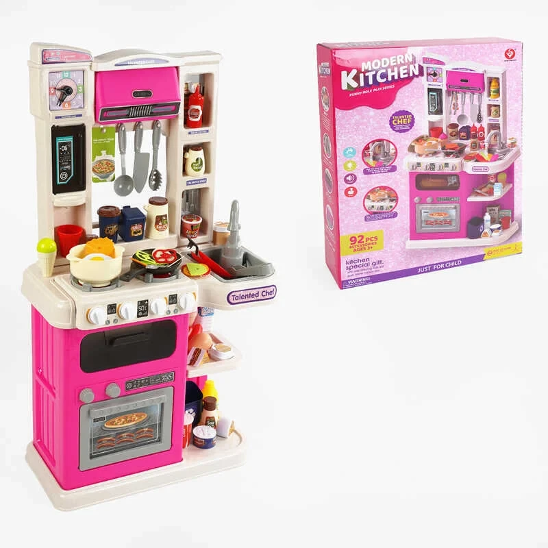 Кухня 922-177 (8) 92 елементи, звук, підсвічування, парогенератор, ллється вода з крана, посуд, продукти, наліпки, висота 78.5 см,, фото 1