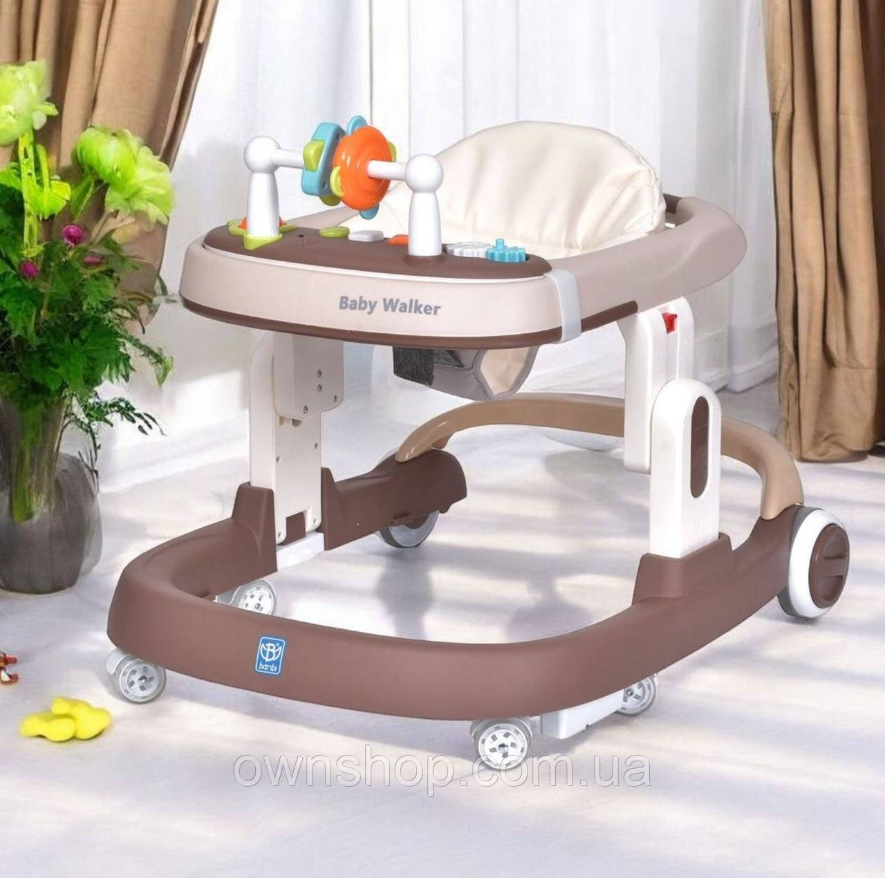 Ходунки зі знімною музичною панеллю M 5032L-13, стопор, силіконові колеса, шкіряне сидіння, фото 1