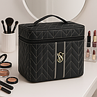 Косметичка органайзер із дзеркалом 27х20х18см Чорна / Кейс для косметики / Органайзер для косметики та прикрас, фото 7