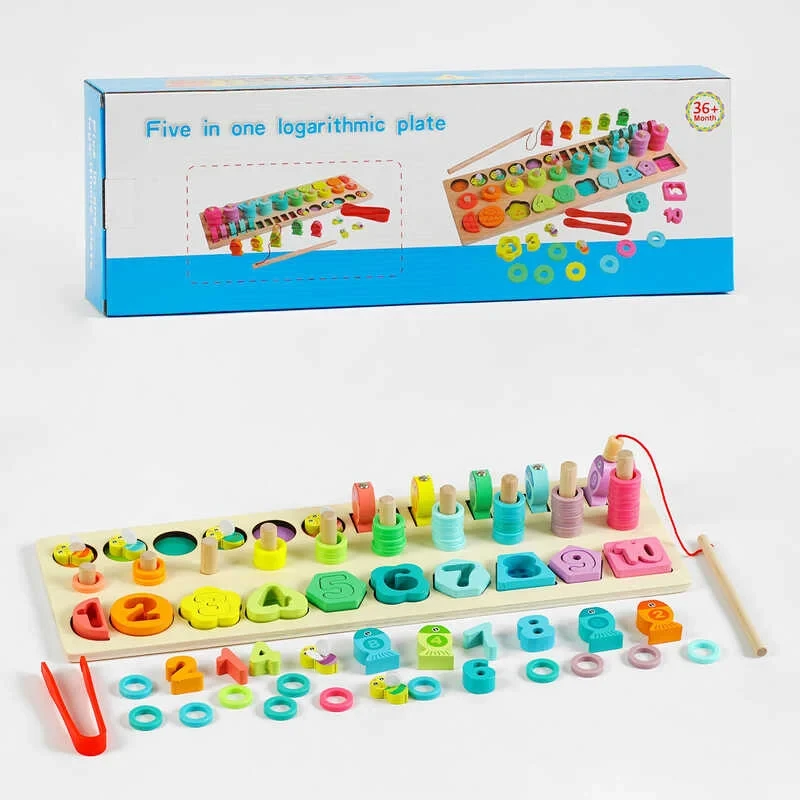 Логічна дерев’яна дошка C 61714 (28) магнітна риболовля, математичний, геометричний сортер, сортер за кольорами, пірамідки, в, фото 1