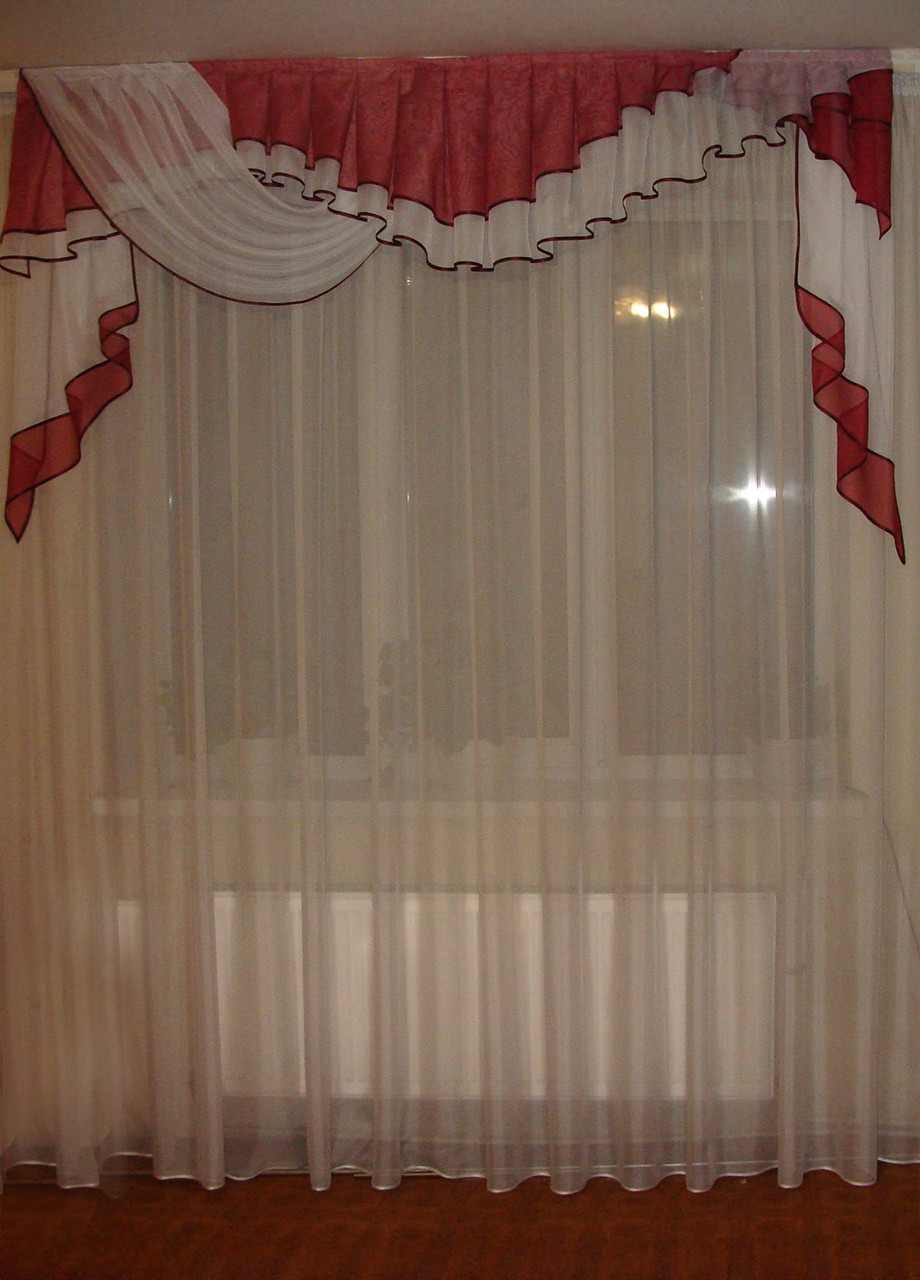 Ламбрекен Firanka Прибій карниз 200см бордовий з білим (75_8_2м), фото 1