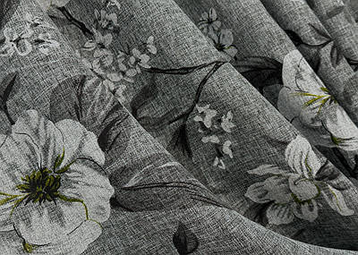 Шторна тканина льон з квітковим принтом, колекція "Прованс". Колір сірий. Код 1724ш