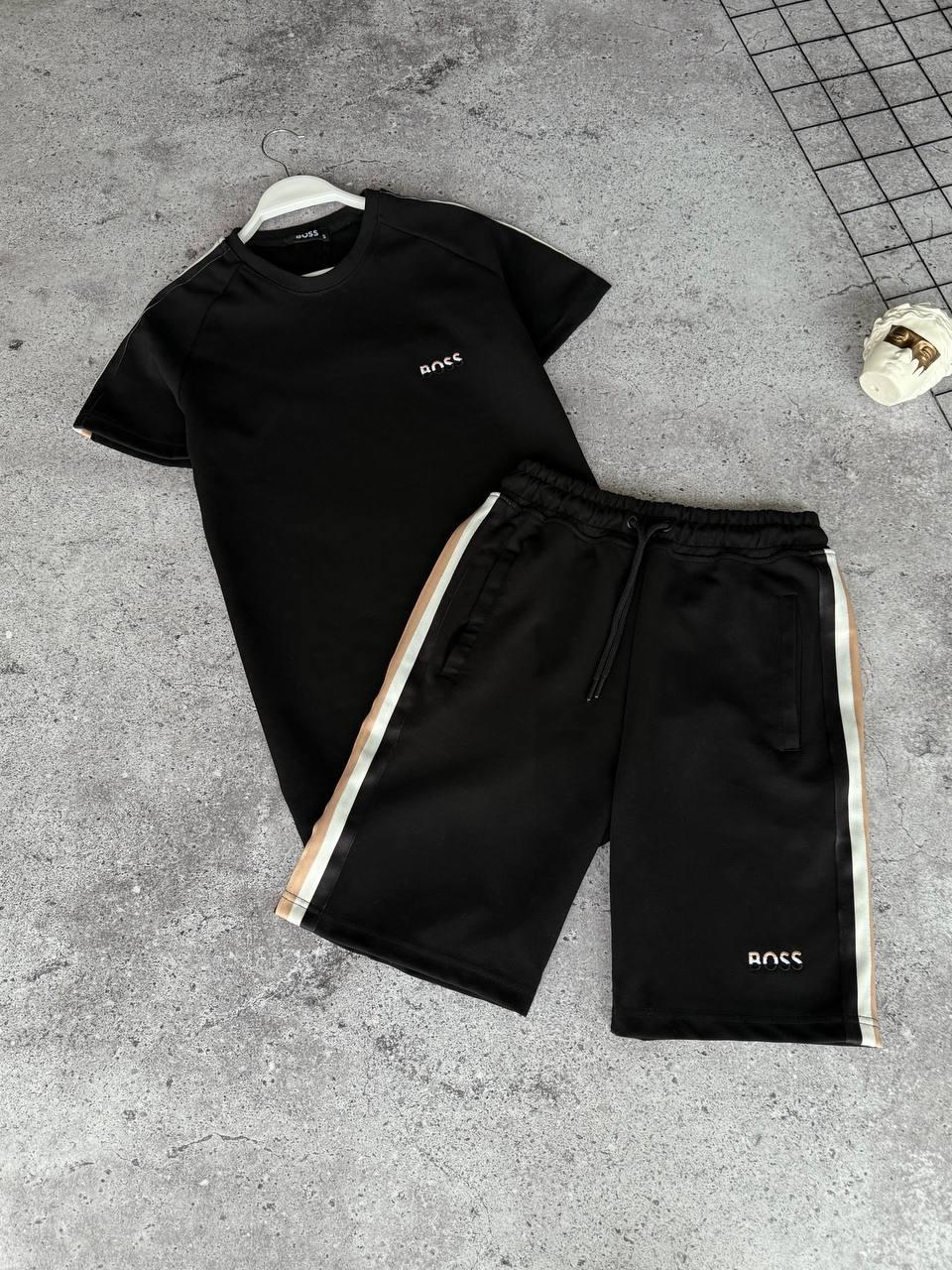 Костюм чоловічий літній чорний футболка та шорти фірмовий Hugo Boss, фото 1