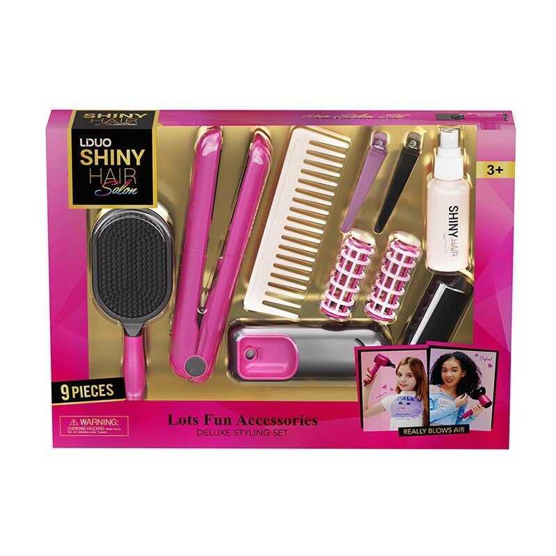 Набір перукаря 626005 (24) 9 елементів, звук, підсвічування, стайлер, щітка для волосся, гребінець, бігуді, заколки, в коробці, фото 1