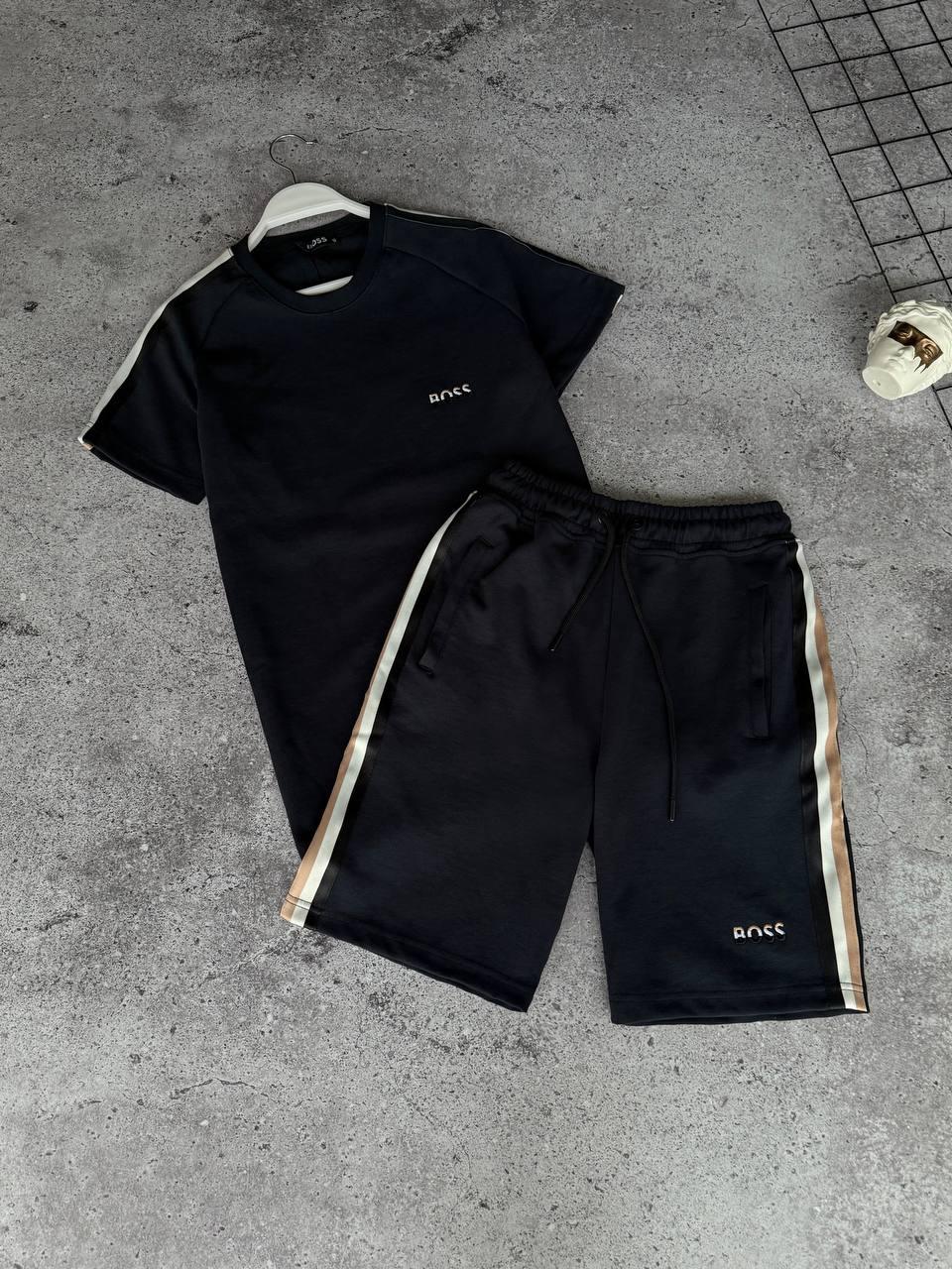 Костюм чоловічий літній темно-синій футболка та шорти фірмовий Hugo Boss, фото 1