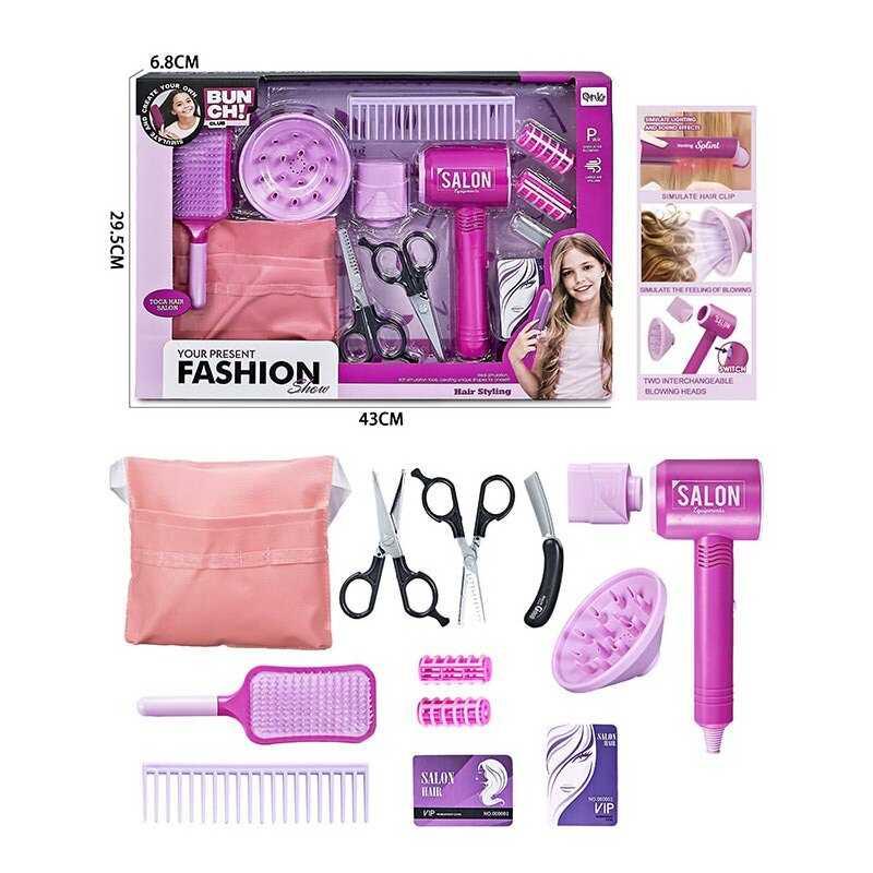 Набір перукаря QY 006 (36) функціональний фен, гребінець, щітка для волосся, бігуді, ножиці, пояс для інструментів, в коробці, фото 1