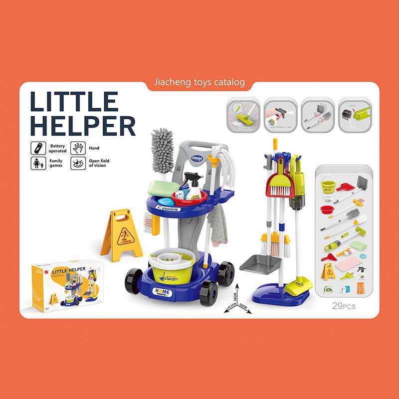 Набір для прибирання 667-66 (8) пилосос на батарейках, візок, відро з віджимом, швабра, мітли, знаки попередження та інші, фото 1